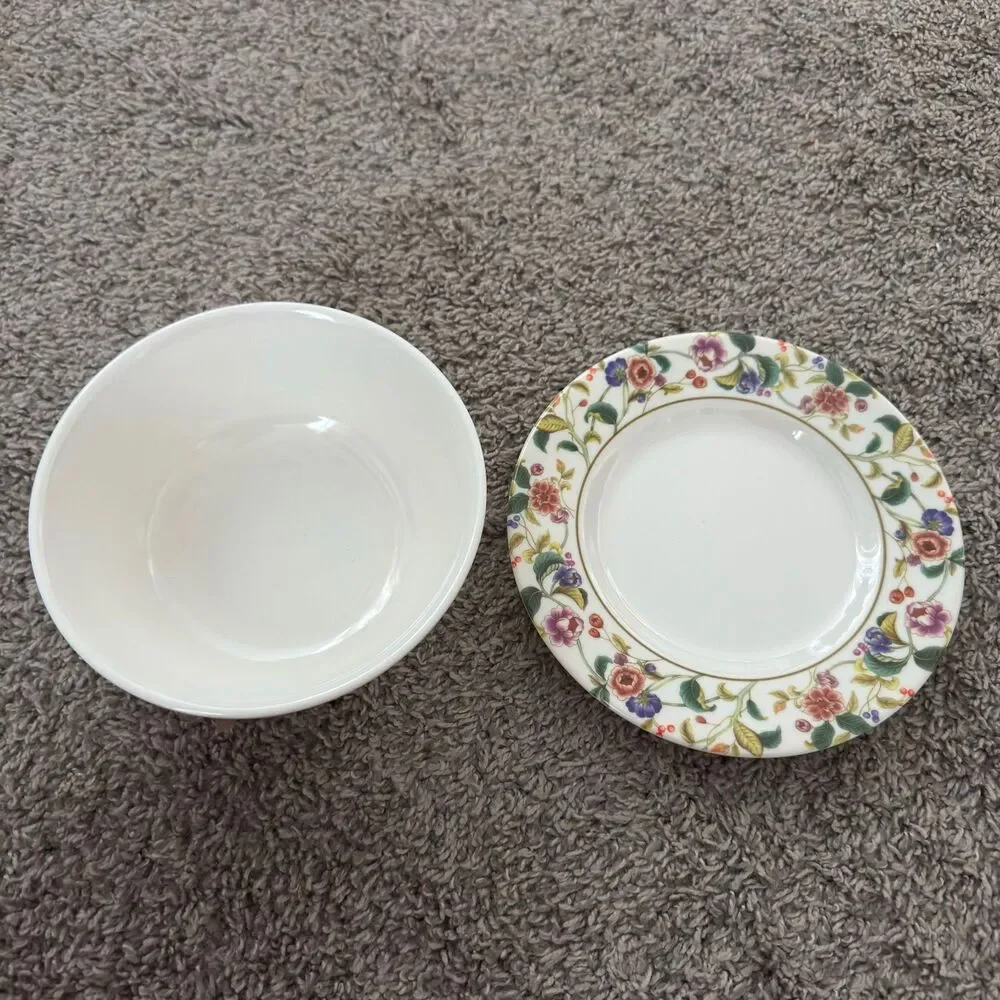 VTG ShunTa Melamine Floral Bowl Plate Saucer Set Minton Haddon Hall Style Cute